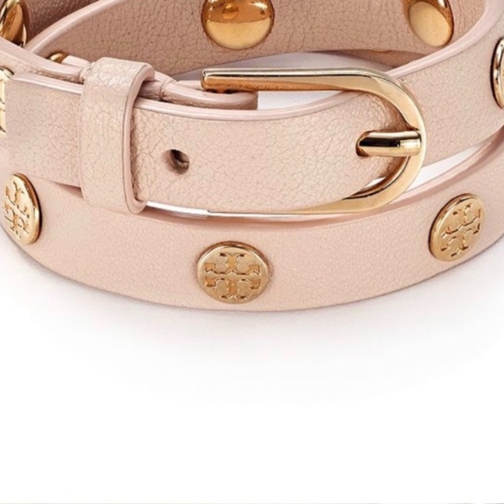 Light pink and Gold Leather bracelet with Tory. Burch Studs
